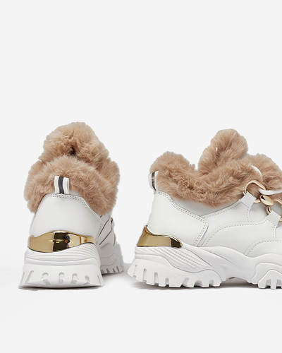 Royalfashion Białe sportowe sneakersy damskie z futerkiem Wicallen