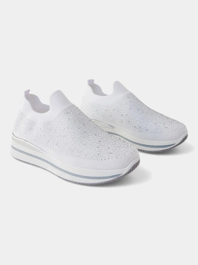 Royalfashion Wsuwane damskie materiałowe buty sportowe z cyrkoniami Adeq