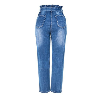 Jeansowe spodnie paperbag wysoki stan - Spodnie