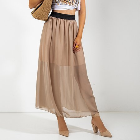Beżowo - brązowa damska spódnica maxi - Odzież