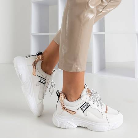 Białe damskie sneakersy ze złoto-różówymi wstawkami Sluis - Obuwie