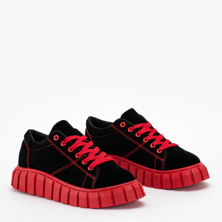 Czarne sportowe buty damskie na czerwonej platformie Miko  - Obuwie