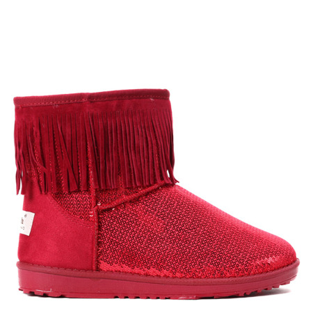 Czerwone buty a'la śniegowce  z cekinami - Obuwie
