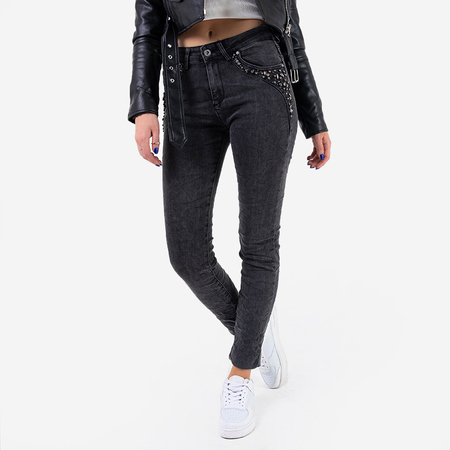Grafitowe jeansy damskie typu rurki PLUS SIZE - Odzież