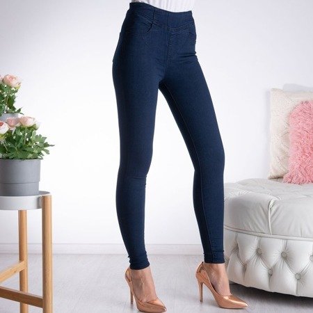 Granatowe spodnie z elastycznego materiału - Spodnie