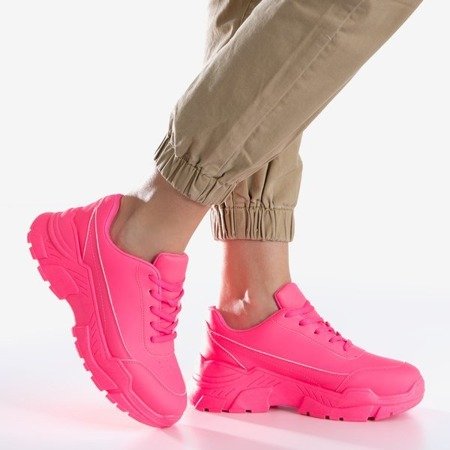 Neonowe różowe sneakersy damskie na masywnej podeszwie Lera - Obuwie