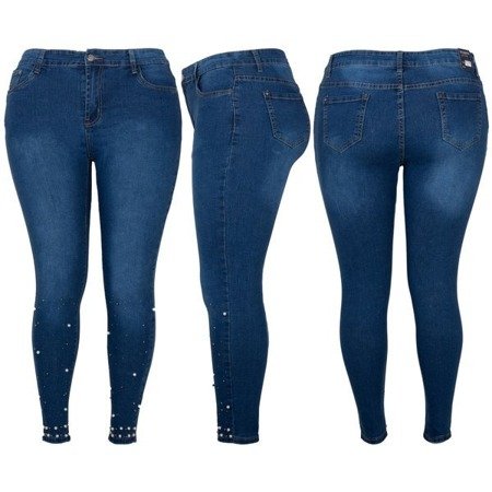 Niebieskie jeansy z perełkami PLUS SIZE - Spodnie