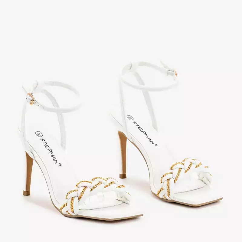 OUTLET Białe damskie sandały na szpilce Tenedi - Obuwie