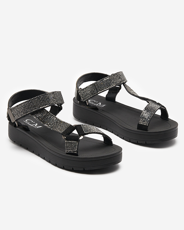 OUTLET Damskie sandały z cyrkoniami w kolorze czarnym Qroc- Obuwie