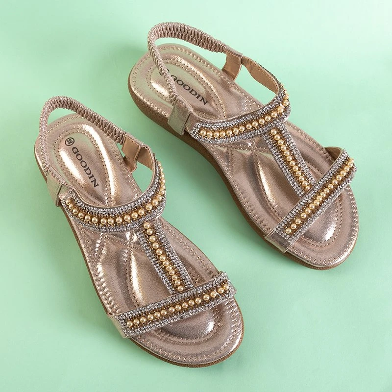 OUTLET Złote damskie sandały ze zdobieniem Alika - Obuwie