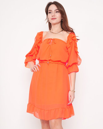 Pomarańczowa neonowa damska sukienka hiszpanka- Odzież
