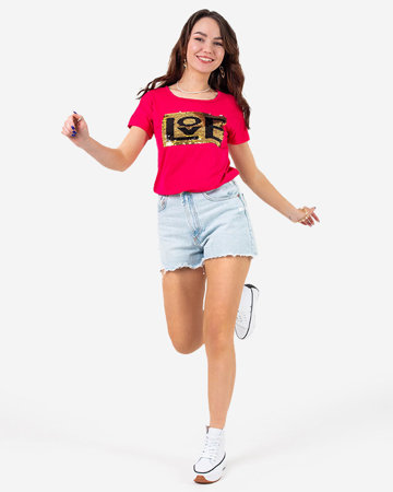 Royalfashion Fuksjowy damski t-shirt z napisem i cekinami