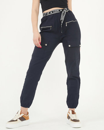 Royalfashion Granatowe damskie spodnie typu bojówki z kieszeniami