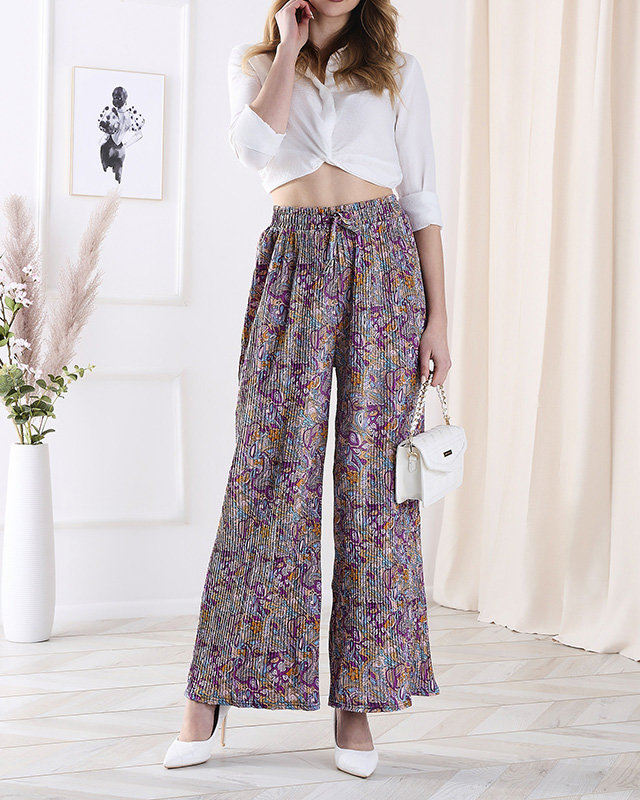 Royalfashion Wzorzyste szerokie spodnie damskie w kolorze fioletowym