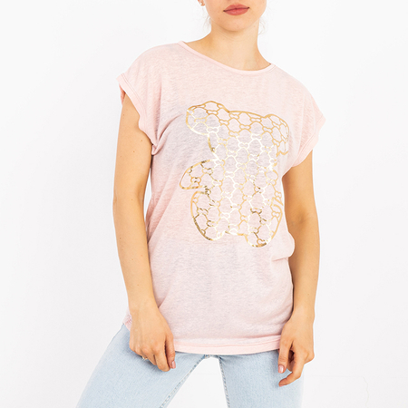 Różowa koszulka damska ze złotym nadrukiem - Odzież