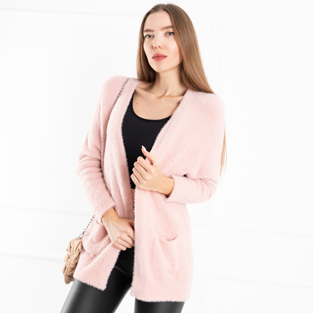 Różowy damski miękki sweter narzutka - Odzież
