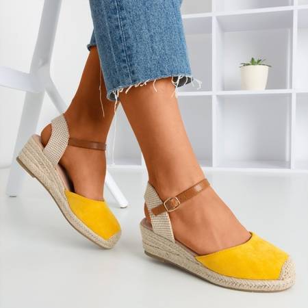Żółte sandały na koturnie a'la espadryle Pylunia - Obuwie