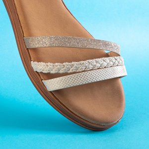 Beżowe damskie sandały z brokatem Melox - Obuwie