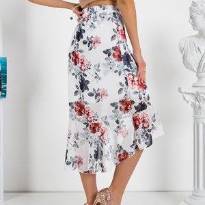 Biała asymetryczna spódnica z printem w kwiaty - Odzież