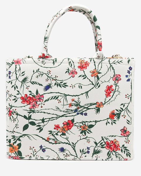 Biała damska torebka shopper z roślinnym printem - Akcesoria