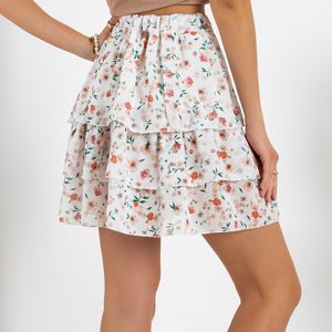 Biała krótka trapezowa spódnica w kwiaty - Odzież
