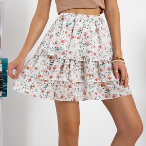 Biała krótka trapezowa spódnica w kwiaty - Odzież