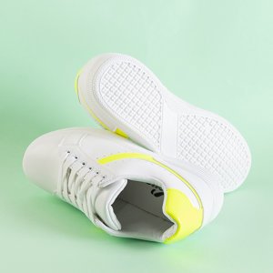Białe tenisówki damskie z neonowymi żółtymi wstawkami Radella - Obuwie