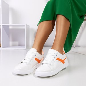 Białe tenisówki damskie z pomarańczowymi wstawkami Radella - Obuwie