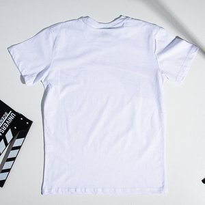 Biały męski bawełniany t-shirt z nadrukiem - Odzież