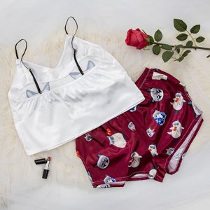 Bordowa damska piżama z printem w kotki - Odzież