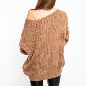 Brązowy krótki sweter damski - Odzież