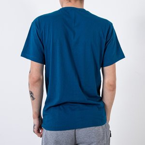 Ciemnoniebieska bawełniana koszulka męska z napisem - Odzież