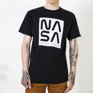 Czarna bawełniana koszulka męska z napisem - Odzież