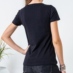 Czarna damska koszulka bawełniana z nadrukiem - Odzież