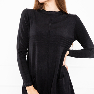 Czarna sweterkowa cienka sukienka mini - Odzież