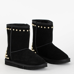 Czarne buty a'la śniegowce z perełkami Furilla- Obuwie