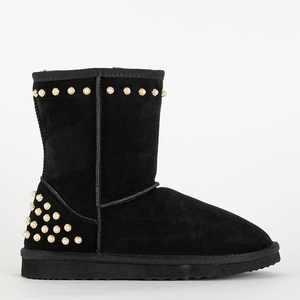 Czarne buty a'la śniegowce z perełkami Furilla- Obuwie