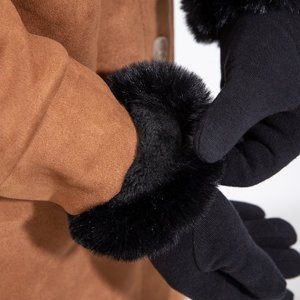 Czarne damskie rękawiczki z miękkim wykończeniem - Akcesoria