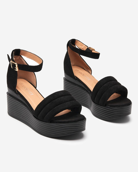 Czarne damskie sandały na koturnie Okita - Obuwie