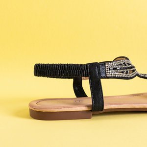 Czarne damskie sandały z cyrkoniami Sicylia - Obuwie