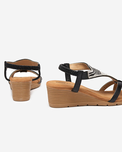 Czarne damskie sandały z cyrkoniami na koturnie Amuni - Obuwie