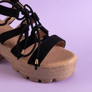 Czarne damskie wiązane sandały na słupku Tili - Obuwie