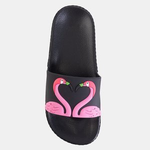 Czarne dziecięce klapki z flamingami Finnie - Obuwie 