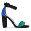 Czarne sandały na słupku z zielonym paseczkiem i niebieskim zapiętkiem Denice - Obuwie
