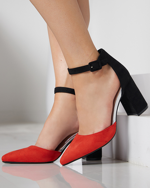 Czarno-czerwone sandały damskie na słupku Dukkai- Obuwie