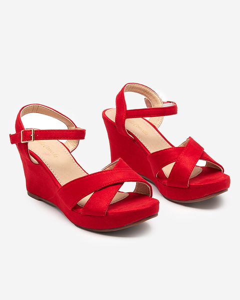 Czerwone damskie sandały na koturnie Deklis - Obuwie
