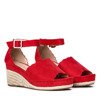 Czerwone sandały a'la espadryle na koturnie Summer Time - Obuwie