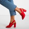 Czerwone sandały damskie na słupku z cholewką Flower Hill - Obuwie