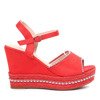 Czerwone sandały na koturnie Abigalia- Obuwie