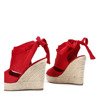 Czerwone sandały z cholewką na wysokiej koturnie Izabelle - Obuwie
